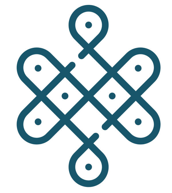 Blue interlocking circular pattern on a white background